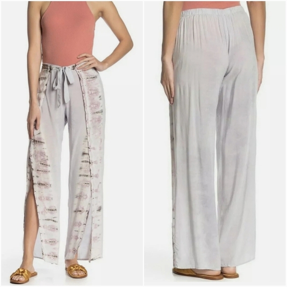 Young Fabulous & Broke, New Gray Tie Front Split Leg Harem Beach Pants Medium - Picture 3 of 12